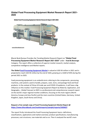 Global Food Processing Equipment Market Research Report 2021-2025