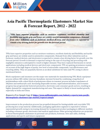 Asia Pacific Thermoplastic Elastomers Market Size, Share, Trends and Forecast 2022