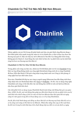 Chainlink Có Thể Trở Nên Nổi Bật Hơn Bitcoin