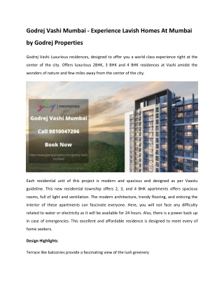 Godrej Vashi Mumbai - Experience Lavish Home by Godrej Properties