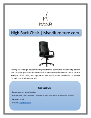 High Back Chair | Myndfurniture.com