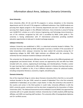 Information about Anna, Jadavpur, Osmania University
