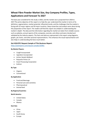 Wheat Fibre Powder Market Size, Key Company Profiles, Types, Applications and Forecast To 2027