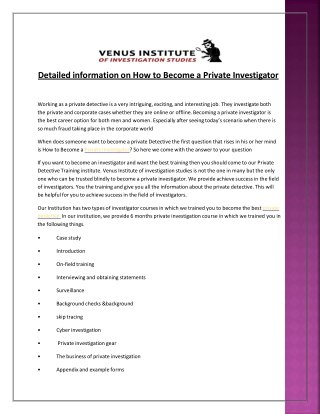 Detailed information on How to Become a Private Investigator