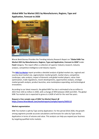 Global Milk Tea Market 2021 by Manufacturers, Regions, Type and Application, Forecast to 2026