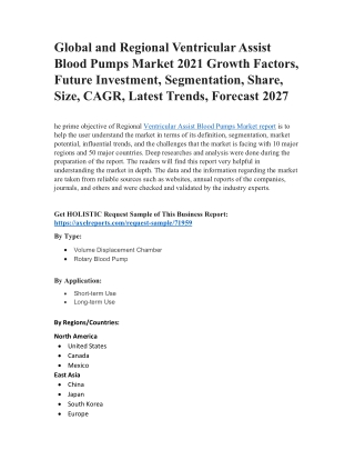 Global and Regional Ventricular Assist Blood Pumps Market 2021 Growth Factors, Future Investment, Segmentation, Share, S