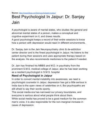 Best Psychologist In Jaipur: Dr. Sanjay Jain