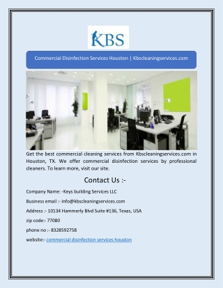 Commercial Disinfection Services Houston | Kbscleaningservices.com