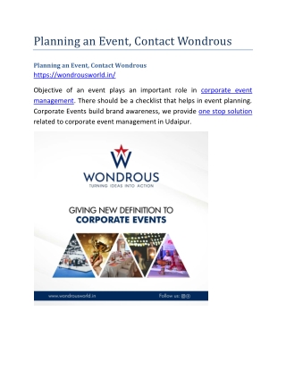 Planning an Event, Contact Wondrous