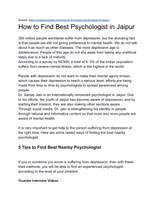 How to Find Best Psychologist in Jaipur