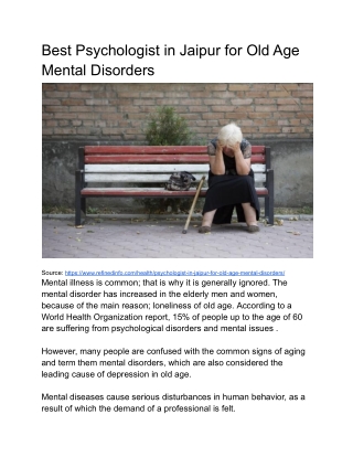 Best Psychologist in Jaipur for Old Age Mental Disorders