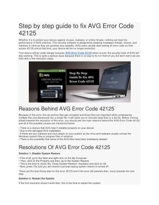 Step by step guide to fix AVG Error Code 42125