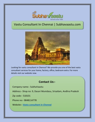 Vastu Consultant In Chennai | Subhavaastu.com