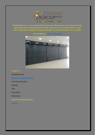 Roller Shutter Doors | Affordable-group.co.za