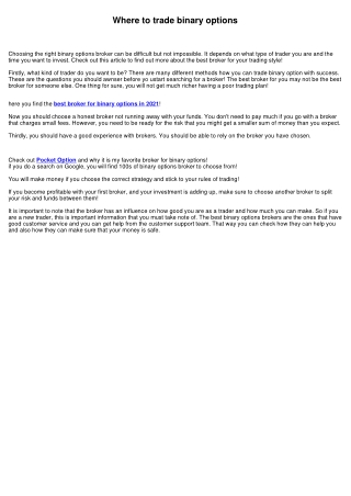 Best Broker for binary options