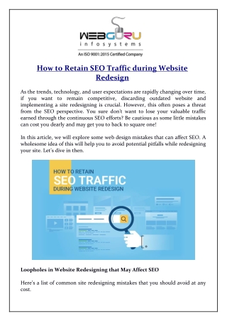 How to Retain SEO Traffic during Website Redesign