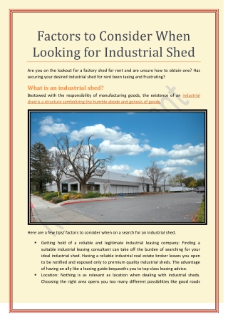 Factors to Consider When Looking for Industrial Shed | RSH Consultant