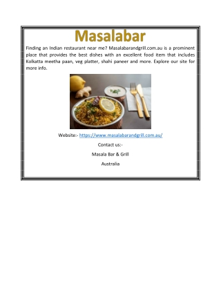 Indian Restaurant Near Me | masalabarandgrill.com.au