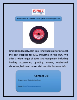 MRO industrial supplies in USA | Firsttoolandsupply.com