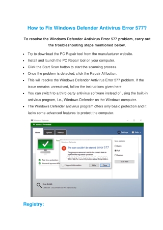 Windows Defender Antivirus Error 577 | Antivirus Setup