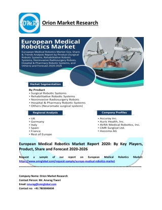 European Medical Robotics Market: Analysis Report, Share, Trends and Overview 2020-2026