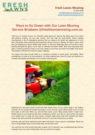 Ways to Go Green with Our Lawn Mowing Service Brisbane @Freshlawnsmowing.com.au