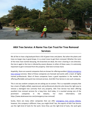 AKA Tree Service: A Name You Can Trust for Tree Removal Services