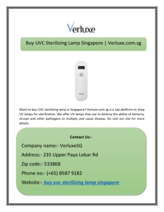 Buy UVC Sterilizing Lamp Singapore | Verluxe.com.sg