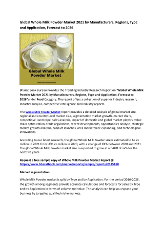Global Whole Milk Powder Market Research Report 2021-2026