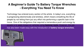 A Beginner's Guide To Battery Torque Wrenches - Everything You Need To Know