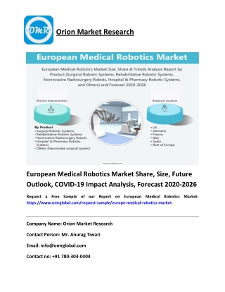 European Medical Robotics Market Trends 2020 | Segmentation, Outlook, Industry Report to 2026