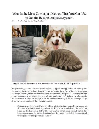 What Is the Most Convenient Method That You Can Use to Get the Best Pet Supplies Sydney?