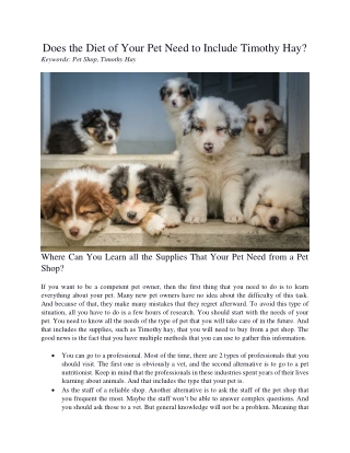 Does the Diet of Your Pet Need to Include Timothy Hay?