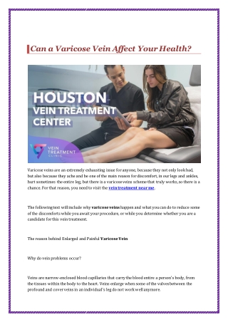 Can a Varicose Vein Affect Your Health