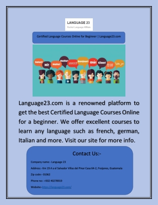 Certified Language Courses Online for Beginner | Language23.com
