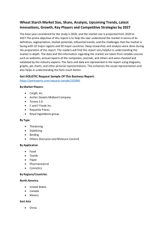 Wheat Starch Market Size, Share, Analysis, Upcoming Trends, Latest Innovations, Growth, Key Players and Competitive Stra