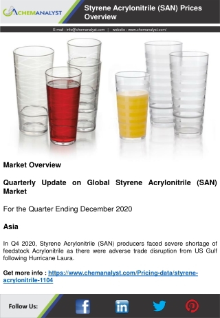 Styrene Acrylonitrile (SAN) Prices, News, Market Analysis | ChemAnalyst