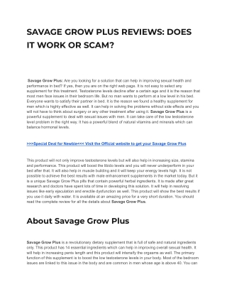 Savage Grow Plus Reviews: Does It Work Or Scam?