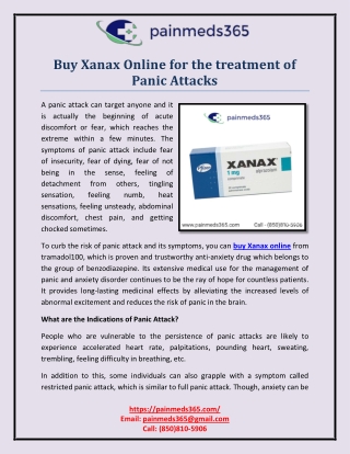 Buy Xanax Online for the treatment of Panic Attacks