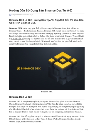 Binance DEX Là Gì? Hướng Dẫn Tạo Ví, Nạp/Rút Tiền Và Mua Bán Coin Trên Binance DEX