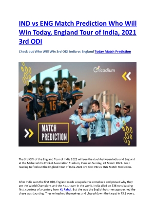 IND vs ENG Match Prediction Who Will Win Today, England Tour of India, 2021 3rd ODI