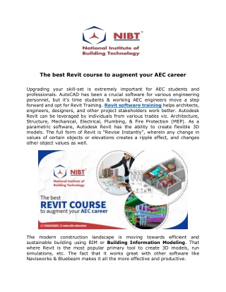 The best Revit course to augment your AEC career