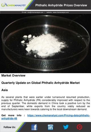 Phthalic Anhydride Pricing, Prices, Price, News | ChemAnalyst