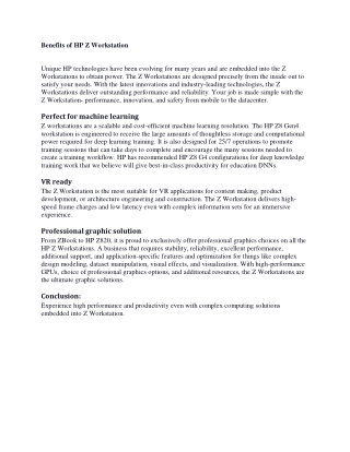 Benefits of HP Z Workstation
