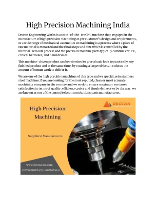 High Precision Machining in India