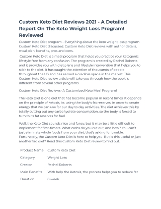 Custom Keto Diet Reviews 2021