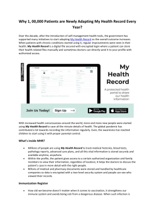 Why 1, 00,000 Patients are Newly Adapting My Health Record Every Year?