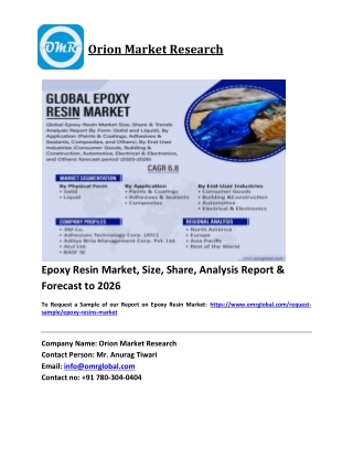 Epoxy Resin Market Trends, Size, Competitive Analysis and Forecast 2020-2026