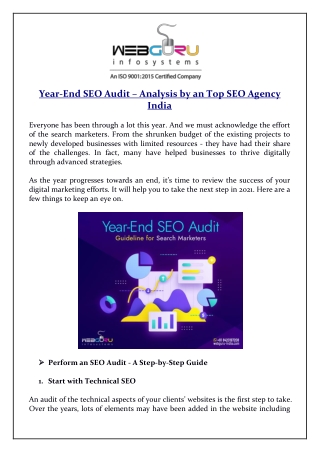 Year-End SEO Audit - Analysis by an Top SEO Agency India