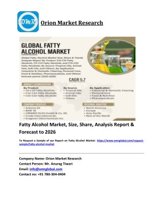Fatty Alcohol Market Trends, Size, Competitive Analysis and Forecast 2020-2026